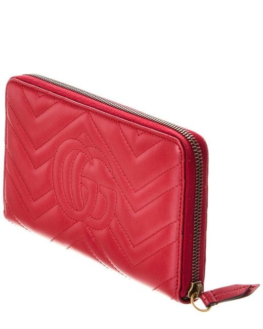 Gucci Red Gg Marmont Matelasse Leather Zip Around Wallet