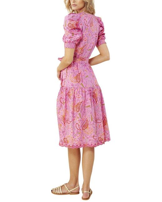 Hale Bob Pink Puff Sleeve Midi Dress