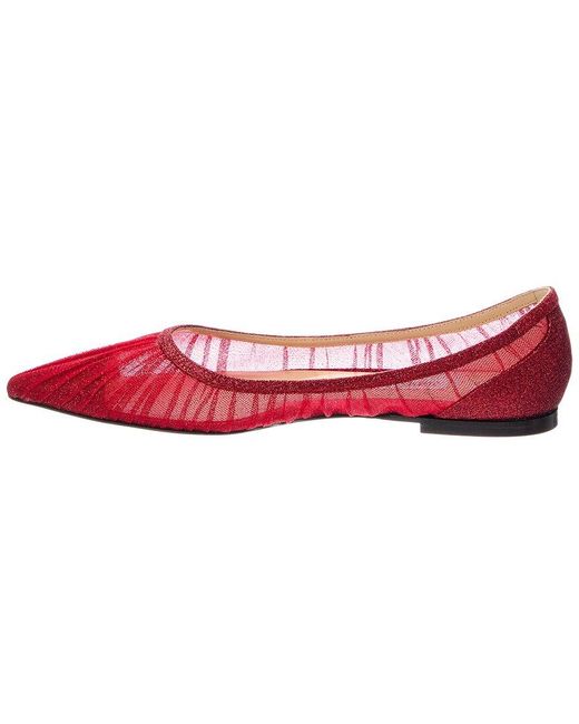 Jimmy Choo Red Love Glitter & Tulle Flat