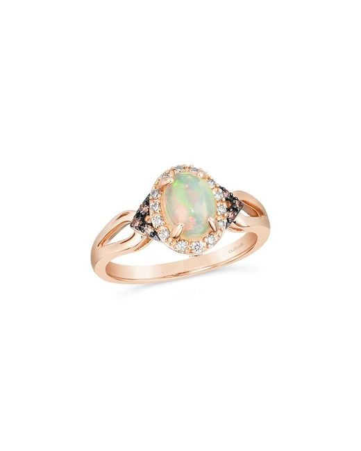 Le Vian White 14K Rose 0.77 Ct. Tw. Diamond & Opal Half-Eternity Ring