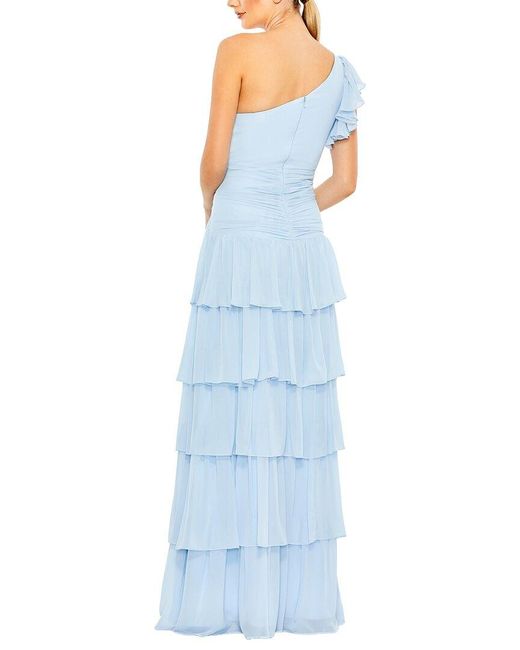 Mac Duggal Blue Ruffle Tiered One Flutter Sleeve Gown