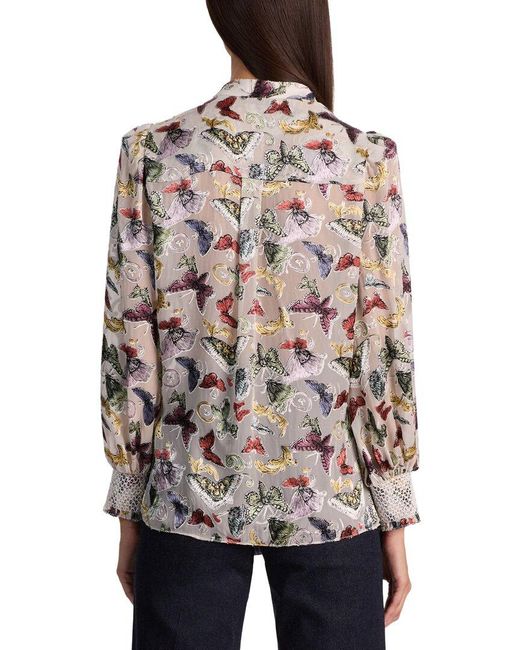 Alice + Olivia Blue Sheila Silk-Blend Blouse
