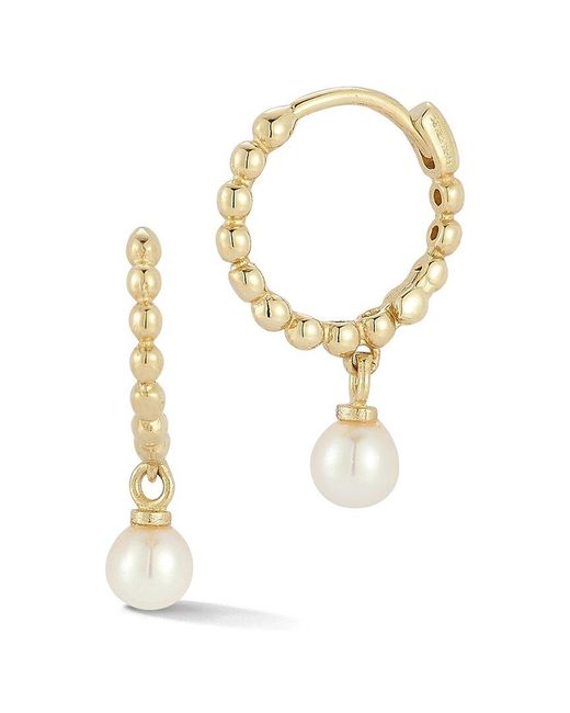 Ember Fine Jewelry Metallic 14K 4Mm Pearl Charm Beaded Huggie Earrings