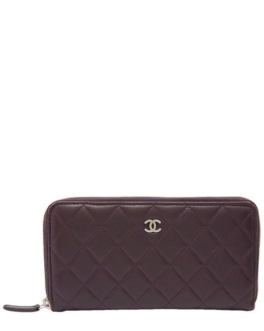 Chanel Purple Quilted Leather Single Flap Cc Zip Around Wallet (Authentic Pre-Owned)