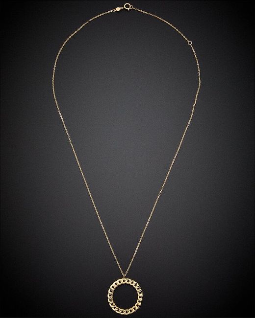 Italian Gold Black 14K Curb Link Circle Pendant Necklace