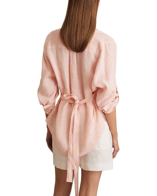 Reiss Pink Leora Fitted Linen Shirt