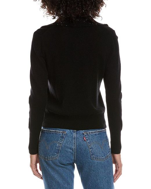 Forte Black Wool & Cashmere-Blend Crystal Polo Sweater