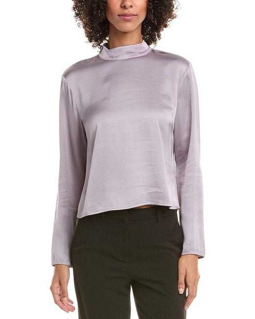 Bella Dahl Purple Mock Neck Button Back Top