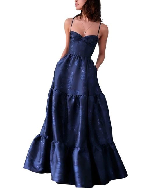 COLON DIANA Blue Solid Maxi Dress