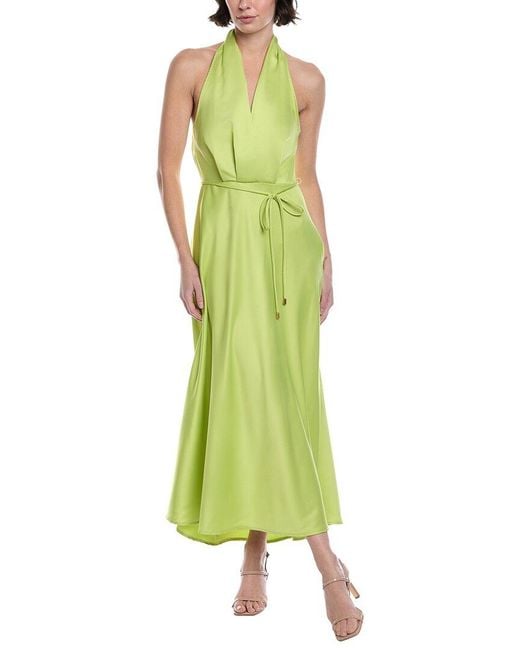 Marion Green Solid Satin Halter Maxi Dress