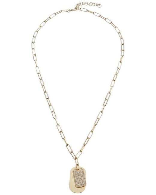 Juvell White 18K Plated Cz Dog Tag Link Necklace
