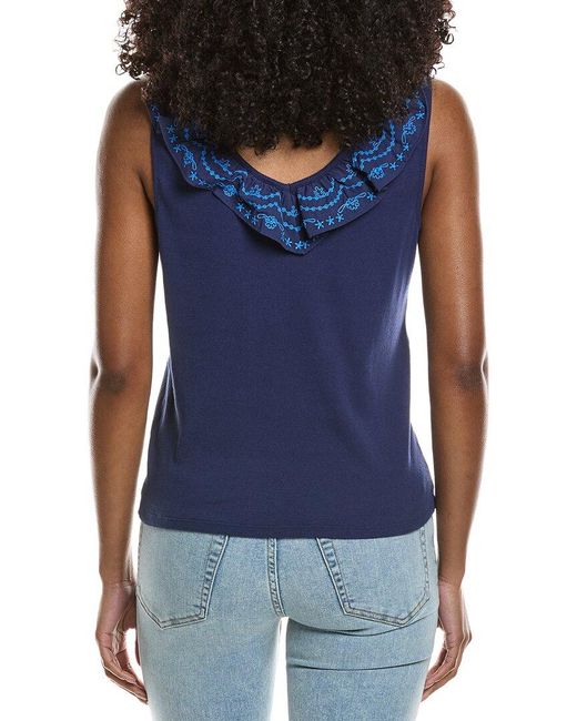 Johnny Was Blue Mixed Media Flutter Tank