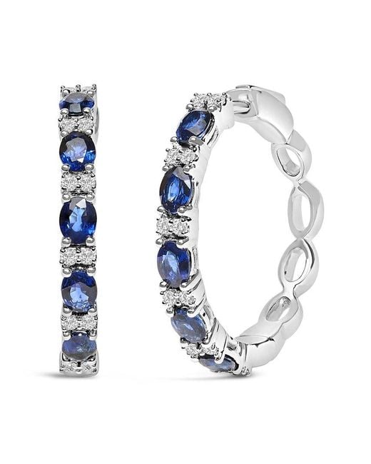 Haus of Brilliance Blue Colorful Gemstones 14K 2.75 Ct. Tw. Diamond & Sapphire Hoop Earrings