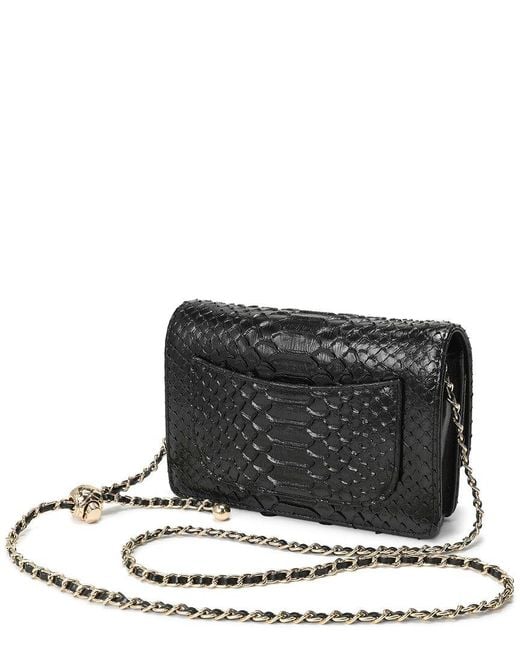 Tiffany & Fred Paris Black Python-Embossed Leather Crossbody