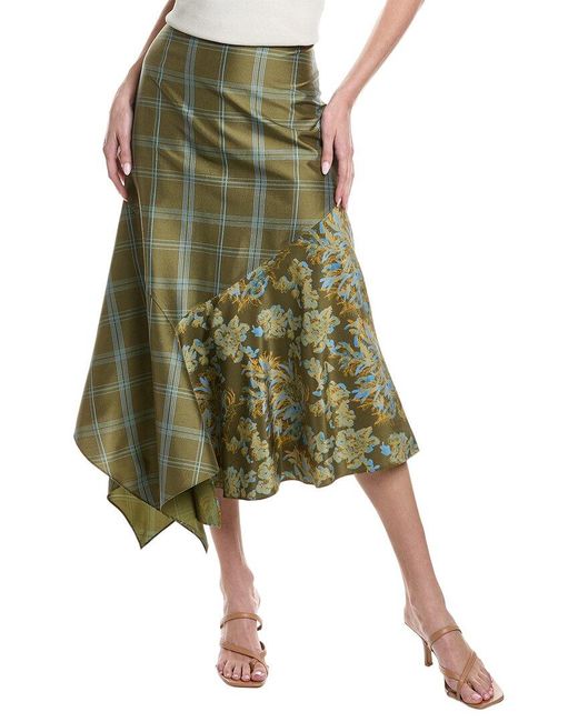 Lafayette 148 New York Green Asymmetrical Handkerchief Silk Skirt