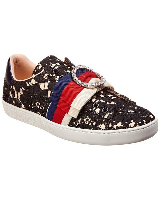 Gucci Red Ace Stripe Flower Leather Sneaker