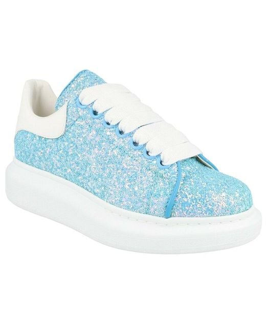 McQueen Blue Glitter Oversized Leather Sneaker
