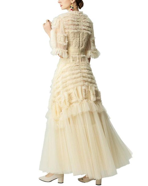 BURRYCO Natural Short Sleeve Embellished Maxi Dress