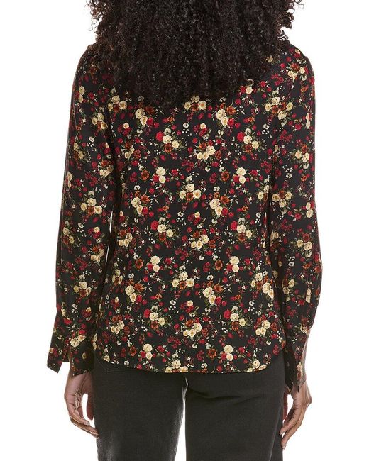 Tahari Black Twist Neckband Silk-Blend Blouse