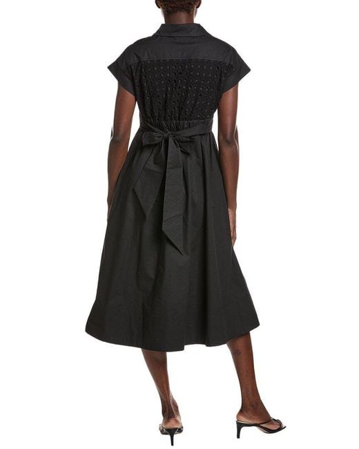 Gracia Black Eyelet Bodice Tie Waist Midi Dress