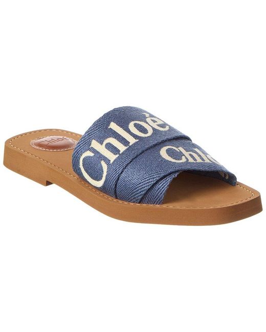 Chloé Blue Woody Logo Canvas Sandal