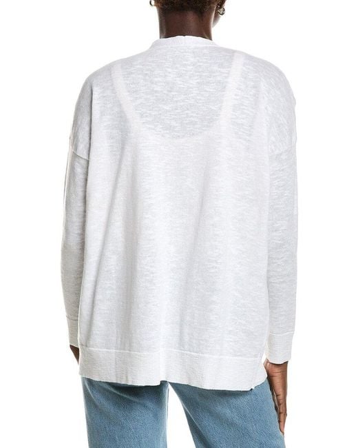 Eileen Fisher White V-Neck Linen-Blend Cardigan