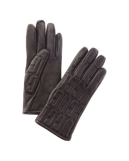 Ugg Gray Logo Quilted Wool & Cashmere-lined Leather Gloves