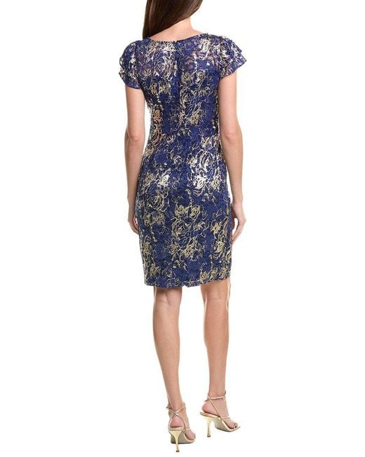 Adrianna Papell Blue Foil Lace Sheath Dress