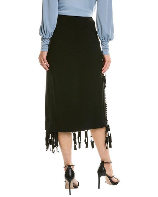 Ferragamo Green Fringe Hem Wool Maxi Skirt