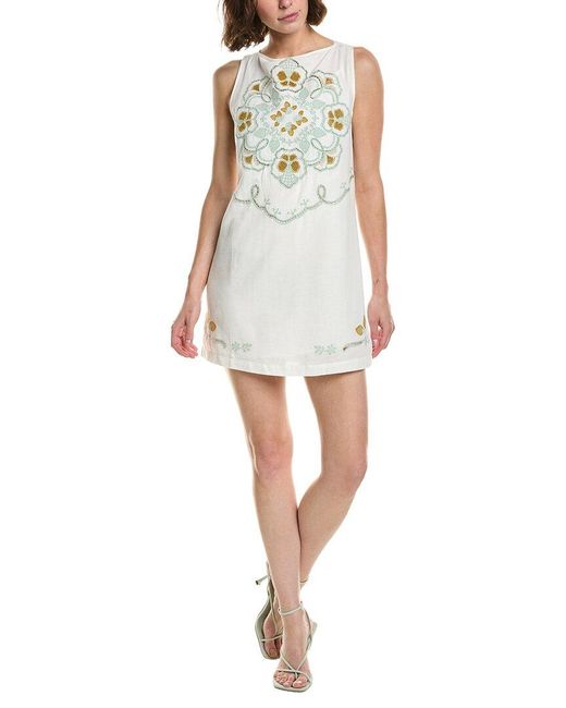 Free People White Electric Garden Linen-Blend Mini Dress