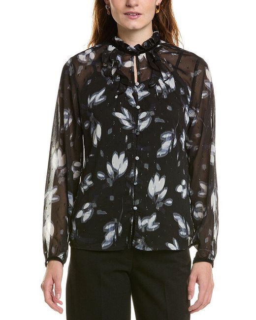 Anne Klein Black Ruffle Neck Blouse