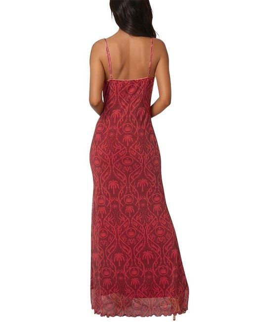 Bebe Red Printed Mesh Maxi Dress
