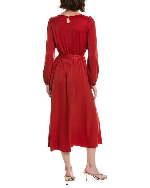 Pascale La Mode Red Sleeve Keyhole Back Belted Midi Dress