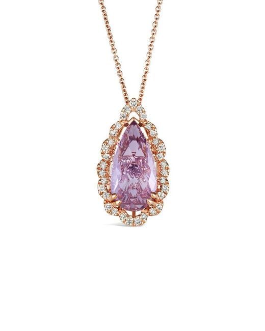 Le Vian Pink Le Vian 14K Rose 4.01 Ct. Tw. Diamond & Amethyst Drop Pendant Necklace