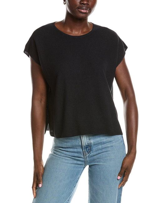 Eileen Fisher Black Crewneck Linen-Blend Boxy Sweater