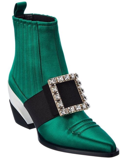 Roger Vivier Green Viv Tex Satin Bootie