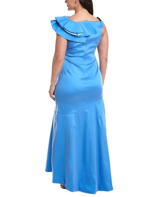 Teri Jon Blue Plus Off-The-Shoulder Gown