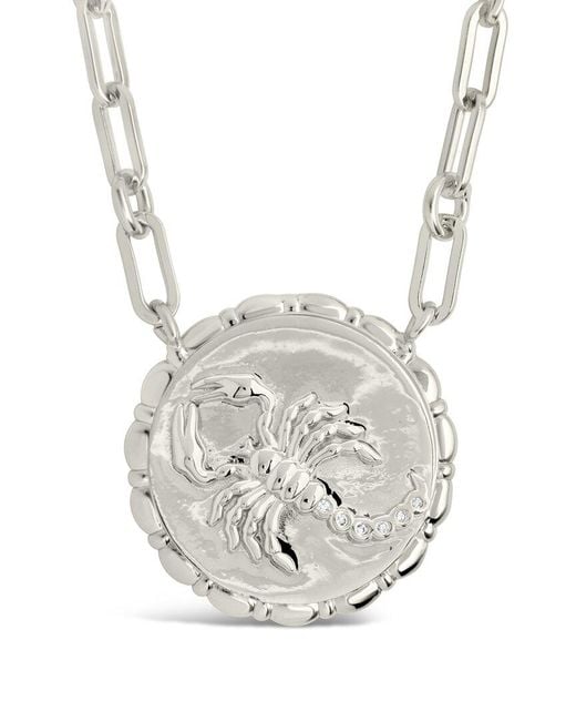 Sterling Forever White Rhodium Plated Cz Bold Link Scorpio Zodiac Necklace