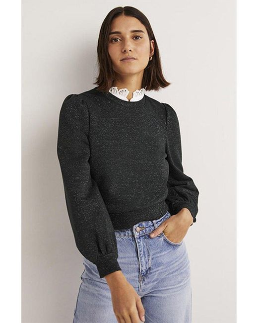 Boden Black Cropped Sparkle Sweatshirt