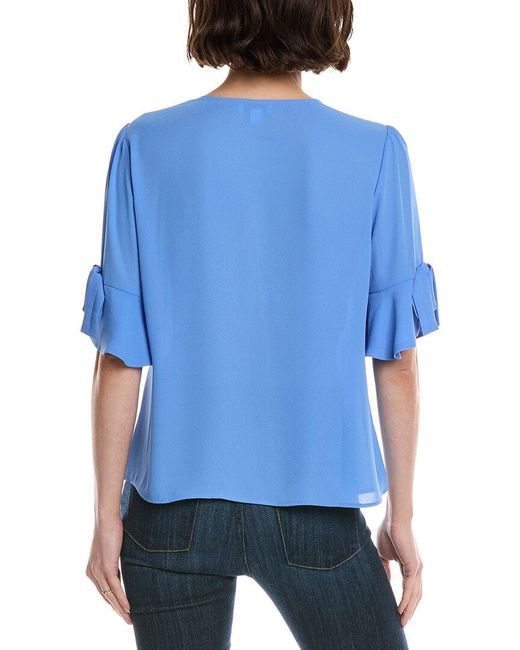 Cece Blue Flounce Bow Sleeve Top