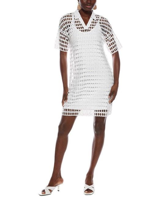 Marc Cain White Woven Eyelet Mini Dress