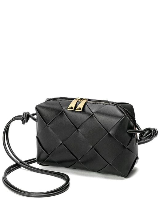 Tiffany & Fred Paris Black Woven Leather Top Handle Crossbody