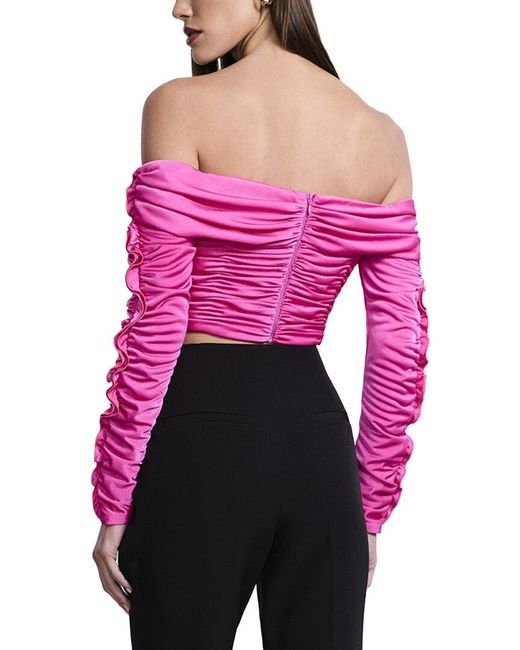 BCBGMAXAZRIA Pink Lettuce Ruffle Off Shoulder Top
