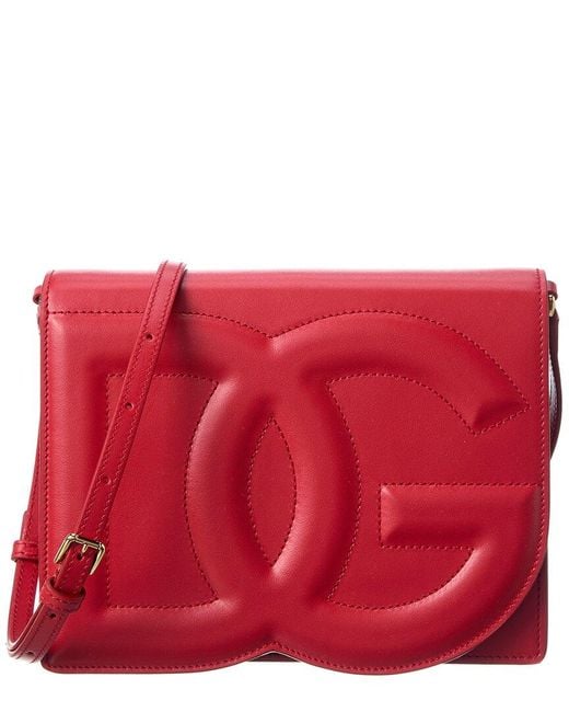 Dolce & Gabbana Red Logo Leather Shoulder Bag