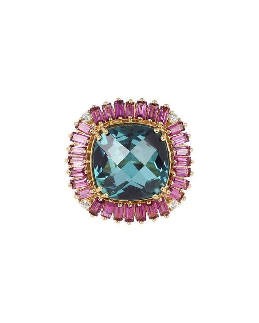 TIRAMISU White 18K Over.00 Ct. Tw. London Quartz, Rhodolite Garnet, Topaz Ring
