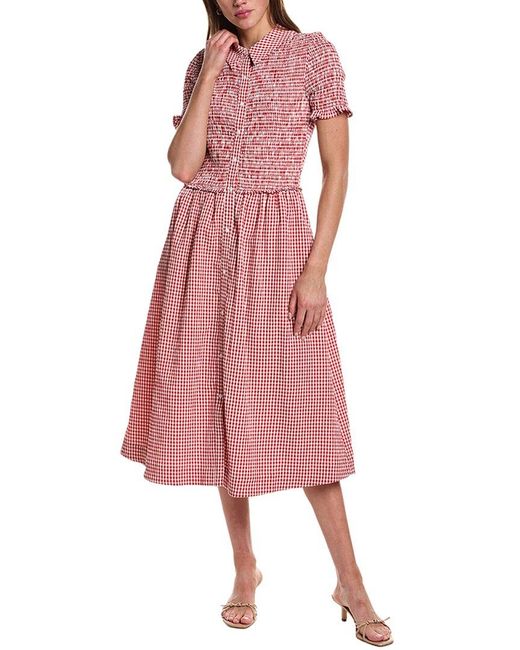 Design History Pink Smocked Gingham Midi Dress