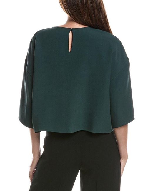 Lafayette 148 New York Green Silk-Blend Crewneck Blouse