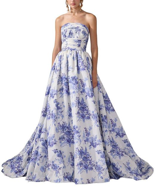 Carolina Herrera Blue Strapless Gathered Bodice Ball Gown