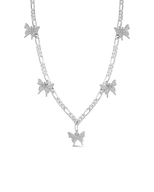Chloe and Madison Metallic Plated Cz Vintage Butterfly Necklace