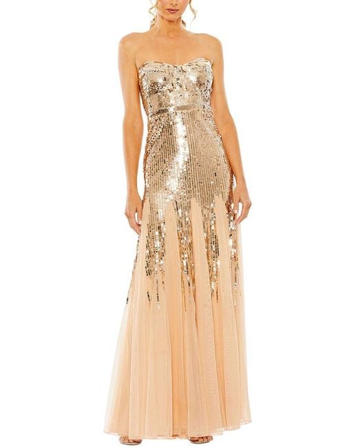 Mac Duggal Natural Strapless Sweetheart Sequin Mesh A Line Gown